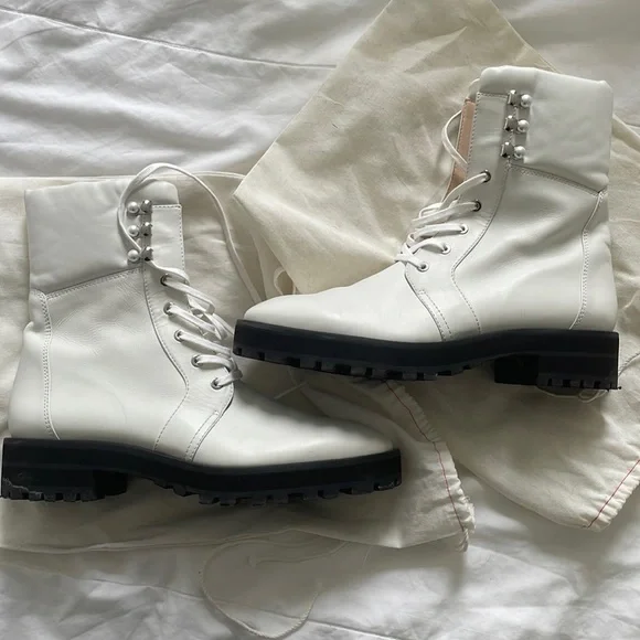 Stuart Weitzman Shoes Stuart Weitzman White Pearl Combat Boots